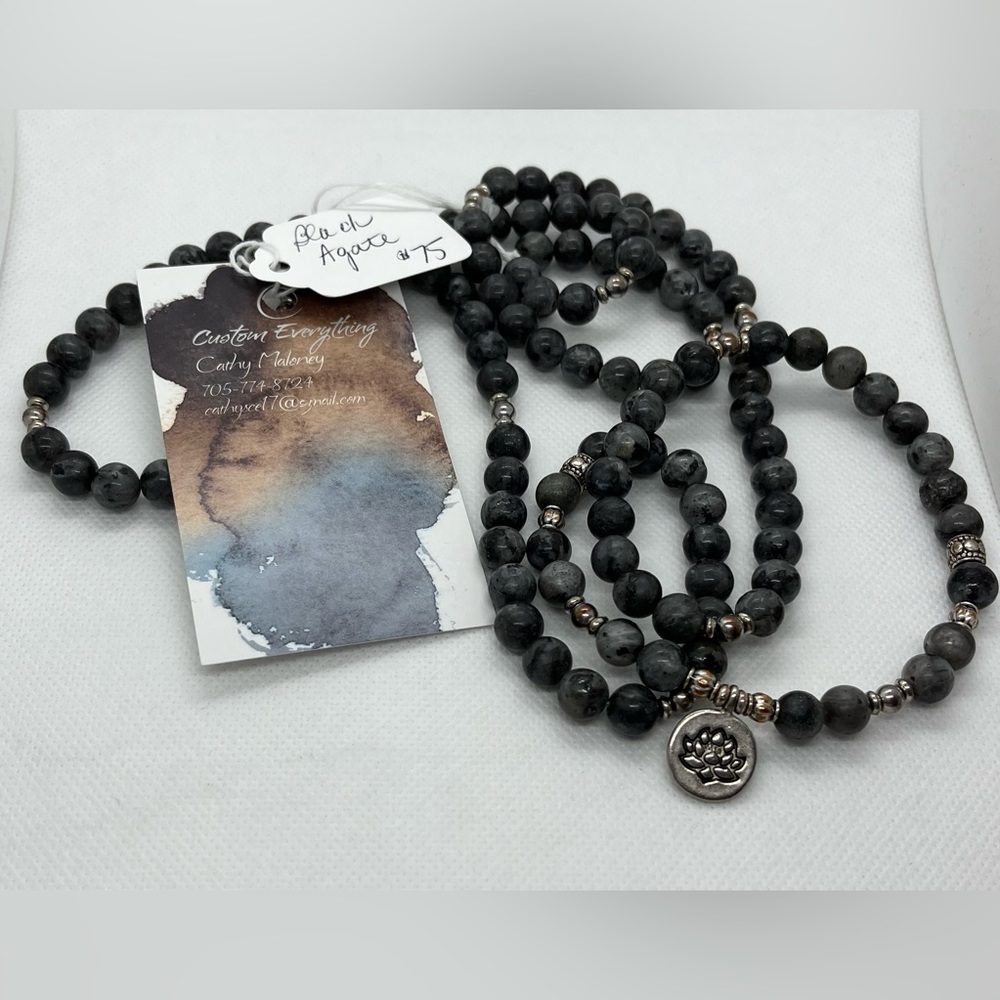 Black/Dark Grey Agate Full Mala